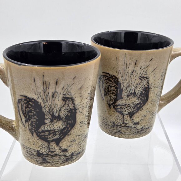 Pfaltzgraff Other - Pfaltzgraff Homespun Rooster Set of 2 Mugs Ceramic Beige Brown Farmhouse